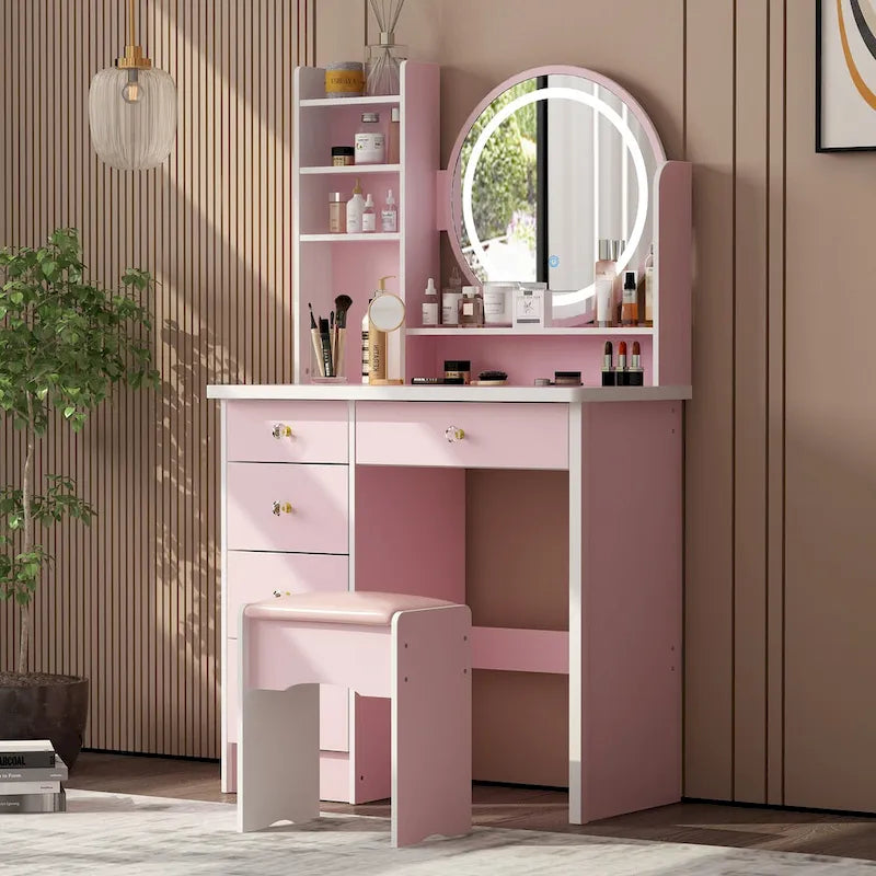 Timechee 31.5 Wide Makeup Vanity Set with Stool, Mirror,3 Color Light - 31.5W