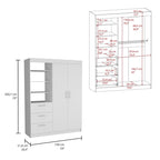 Kenya 3-Drawer Armoire with 3 Upper Shelves, 2 Hangers, Metal Handles, White - N/A
