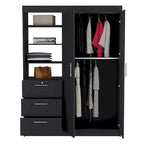 Kenya 3-Drawer Armoire with 3 Upper Shelves, 2 Hangers, Metal Handles, White - N/A