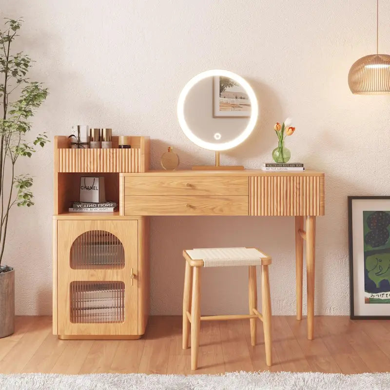 JASIWAY Vanity Set Makeup Table with 3 Drawers, Wood