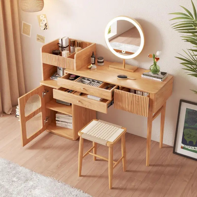 JASIWAY Vanity Set Makeup Table with 3 Drawers, Wood