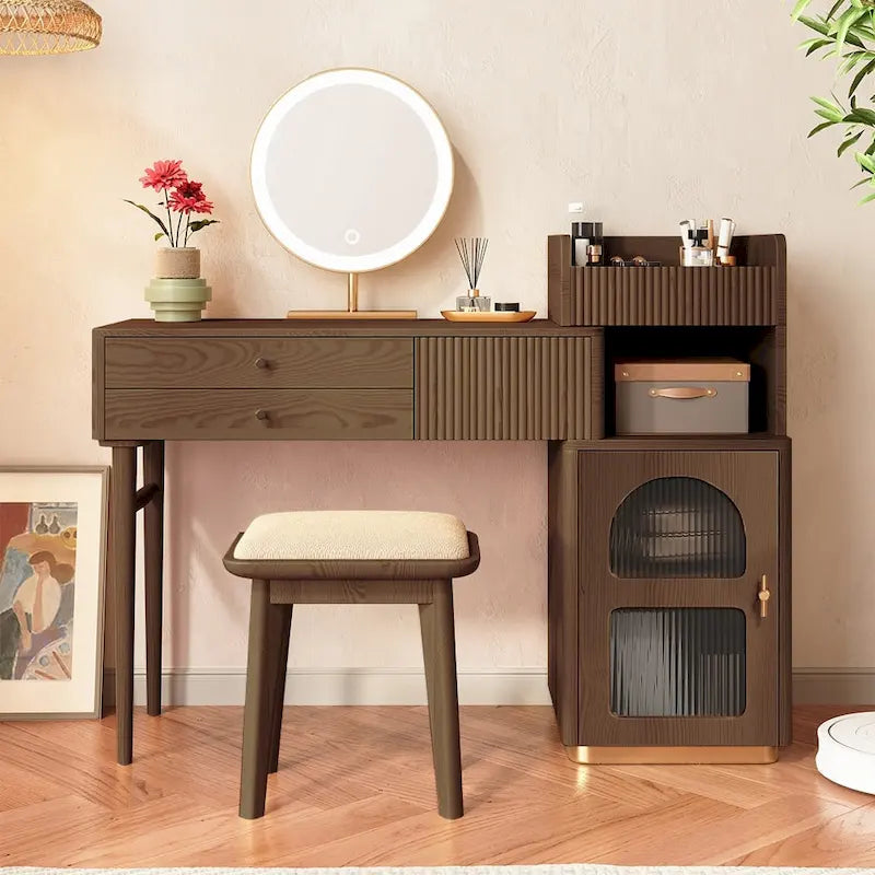 JASIWAY Vanity Set Makeup Table with 3 Drawers, Wood