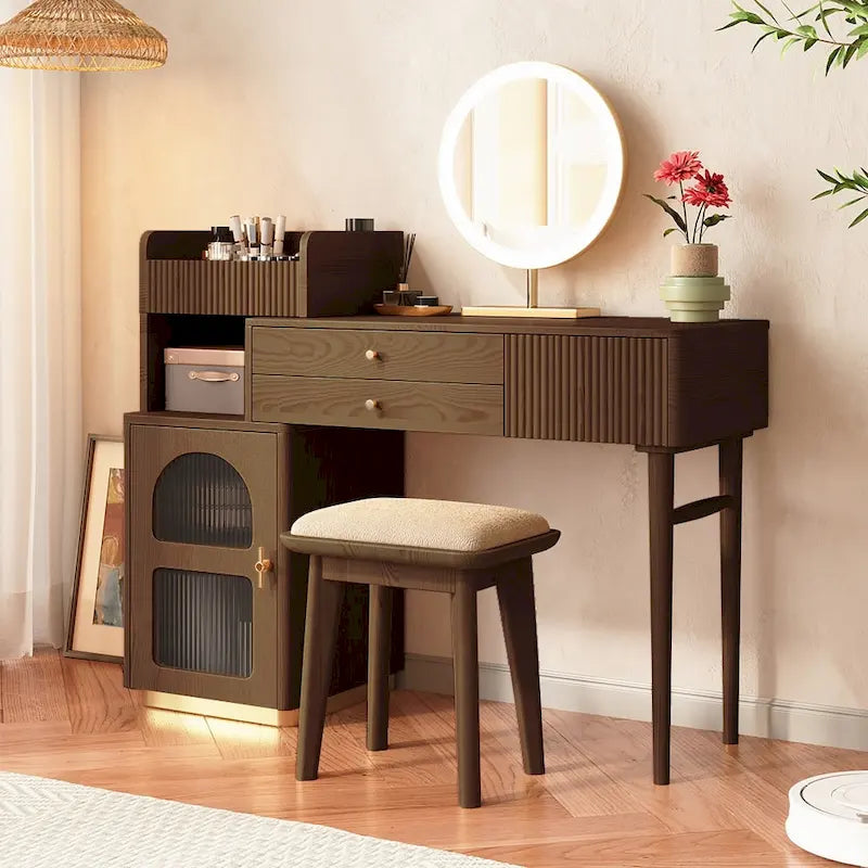 JASIWAY Vanity Set Makeup Table with 3 Drawers, Wood