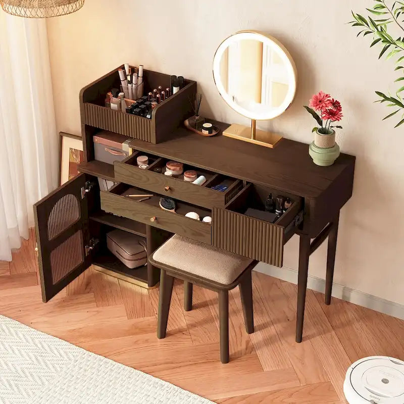 JASIWAY Vanity Set Makeup Table with 3 Drawers, Wood