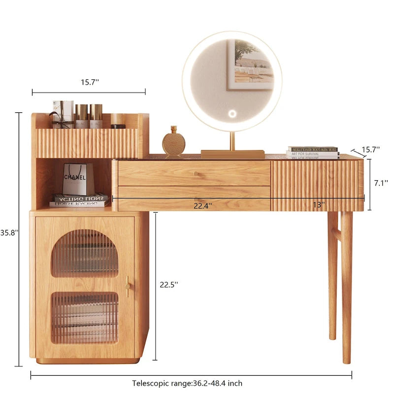 JASIWAY Vanity Set Makeup Table with 3 Drawers, Wood