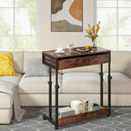 Adjustable Side Table Portable Desk with Drawers and Wheels for Home Office