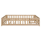 Full Size Floor Platform Bed with Fence and Door for Kids