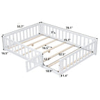 Full Size Floor Platform Bed with Fence and Door for Kids