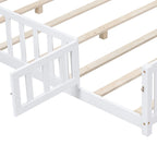 Full Size Floor Platform Bed with Fence and Door for Kids