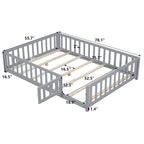 Full Size Floor Platform Bed with Fence and Door for Kids