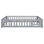 Full Size Floor Platform Bed with Fence and Door for Kids