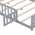 Full Size Floor Platform Bed with Fence and Door for Kids