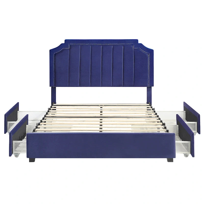 Furniture of America Chapla Art Deco Upholstered 4-drawer Platform Storage Bed
