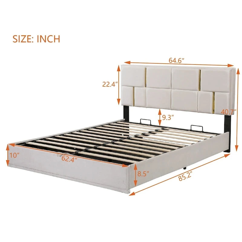 2-Pieces Bedroom Sets Queen Size Bed with Storage Ottoman