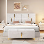 2-Pieces Bedroom Sets Queen Size Bed with Storage Ottoman