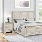 Renova 3-Piece Distressed Parchment Wood Bedroom Set, Panel Bed with 2 Nightstands