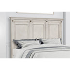 Renova 3-Piece Distressed Parchment Wood Bedroom Set, Panel Bed with 2 Nightstands