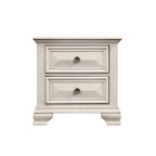 Renova 3-Piece Distressed Parchment Wood Bedroom Set, Panel Bed with 2 Nightstands