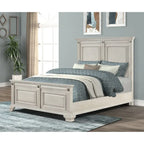 Renova 3-Piece Distressed Parchment Wood Bedroom Set, Panel Bed with 2 Nightstands