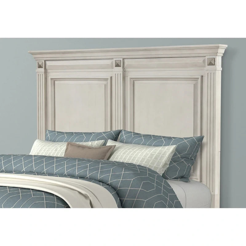 Renova 3-Piece Distressed Parchment Wood Bedroom Set, Panel Bed with 2 Nightstands