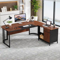 Large 63 L-Shaped Executive Office Desk with 31 File Cabinet