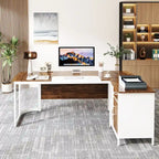 Large 63 L-Shaped Executive Office Desk with 31 File Cabinet