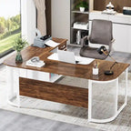 Large 63 L-Shaped Executive Office Desk with 31 File Cabinet