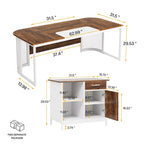 Large 63 L-Shaped Executive Office Desk with 31 File Cabinet