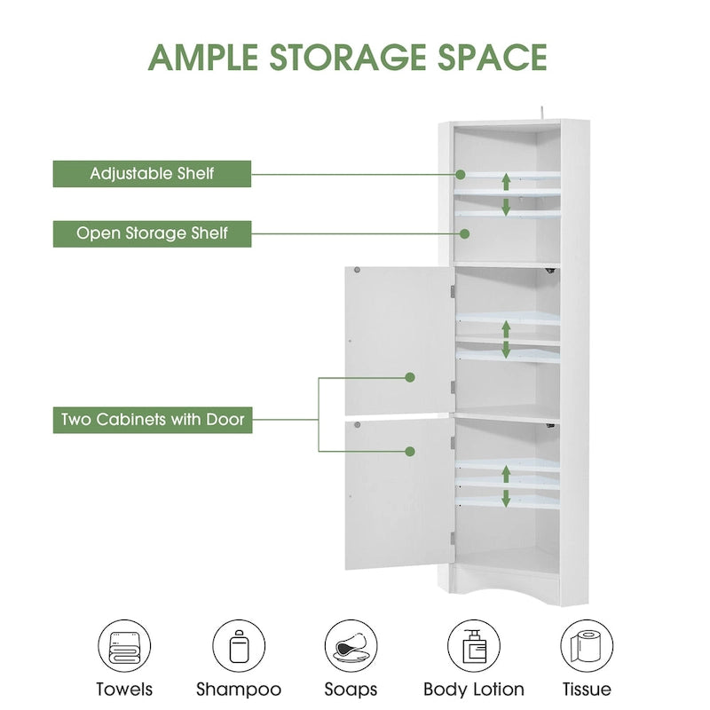Nestfair Tall Freestanding Bathroom Cabinet Corner Storage Cabinet with Doors and Adjustable Shelves