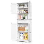 66.5Tall Freestanding White Kitchen Food Storage Cabinet with Metal Slide Drawers with Flip-Flops