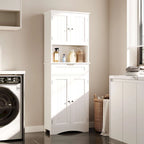 66.5Tall Freestanding White Kitchen Food Storage Cabinet with Metal Slide Drawers with Flip-Flops