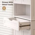 66.5Tall Freestanding White Kitchen Food Storage Cabinet with Metal Slide Drawers with Flip-Flops