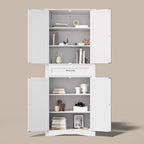 66.5Tall Freestanding White Kitchen Food Storage Cabinet with Metal Slide Drawers with Flip-Flops