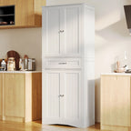 66.5Tall Freestanding White Kitchen Food Storage Cabinet with Metal Slide Drawers with Flip-Flops