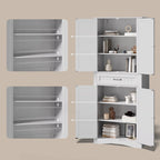 66.5Tall Freestanding White Kitchen Food Storage Cabinet with Metal Slide Drawers with Flip-Flops