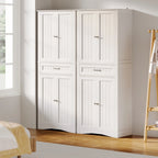 66.5Tall Freestanding White Kitchen Food Storage Cabinet with Metal Slide Drawers with Flip-Flops