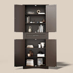 66.5Tall Freestanding White Kitchen Food Storage Cabinet with Metal Slide Drawers with Flip-Flops