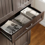 66.5Tall Freestanding White Kitchen Food Storage Cabinet with Metal Slide Drawers with Flip-Flops