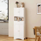 66.5Tall Freestanding White Kitchen Food Storage Cabinet with Metal Slide Drawers with Flip-Flops