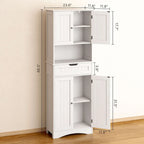 66.5Tall Freestanding White Kitchen Food Storage Cabinet with Metal Slide Drawers with Flip-Flops