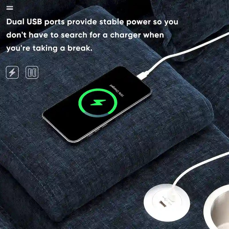 [VIDEO provided][New]123*55 Modern U-shaped Sofa with Console,Cupholders and USB Ports,6-seat Upholstered Symmetrical Indoor Fu