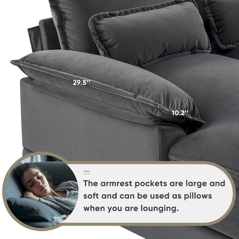 [VIDEO provided][New]123*55 Modern U-shaped Sofa with Console,Cupholders and USB Ports,6-seat Upholstered Symmetrical Indoor Fu