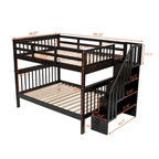 Stairway Full-Over-Full Bunk Bed with Drawer, Storage and Guard Rail for Bedroom, Espresso color( old sku: LP000310AAP )