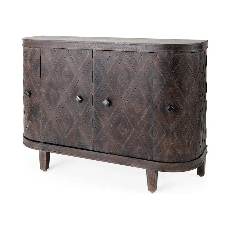 Lennon Beige Fir Veneer 4 Door Cabinet - 47.2L x 15.0W x 33.1H