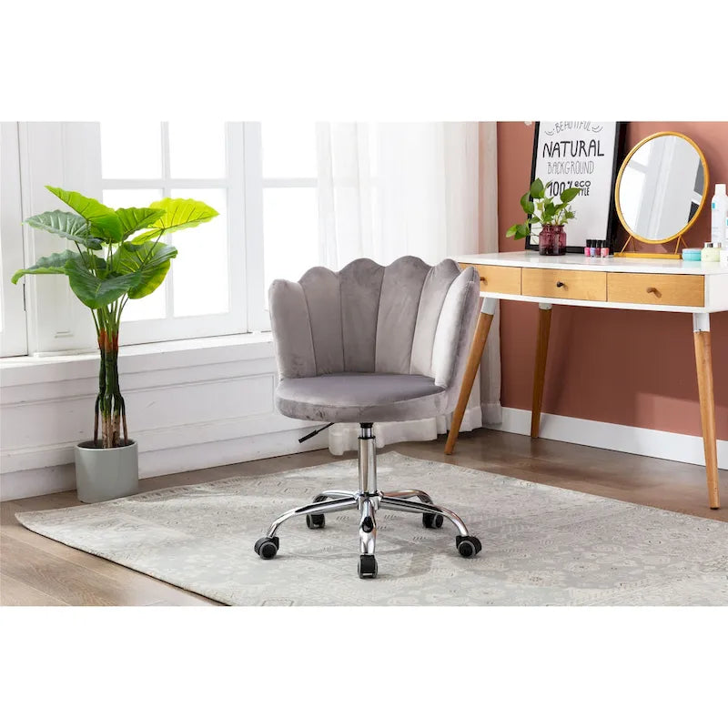 Velvet Upholstered Adjustable Height Swivel Home Office Chair