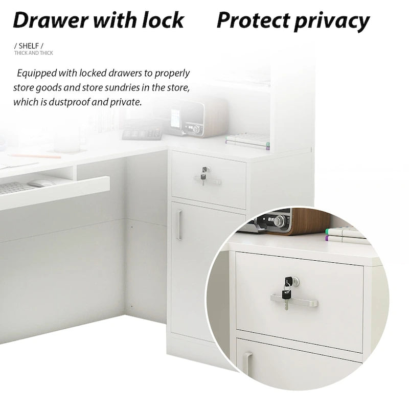 Modern Reception Desk L-Shaped White Front Counter Table by Timechee
