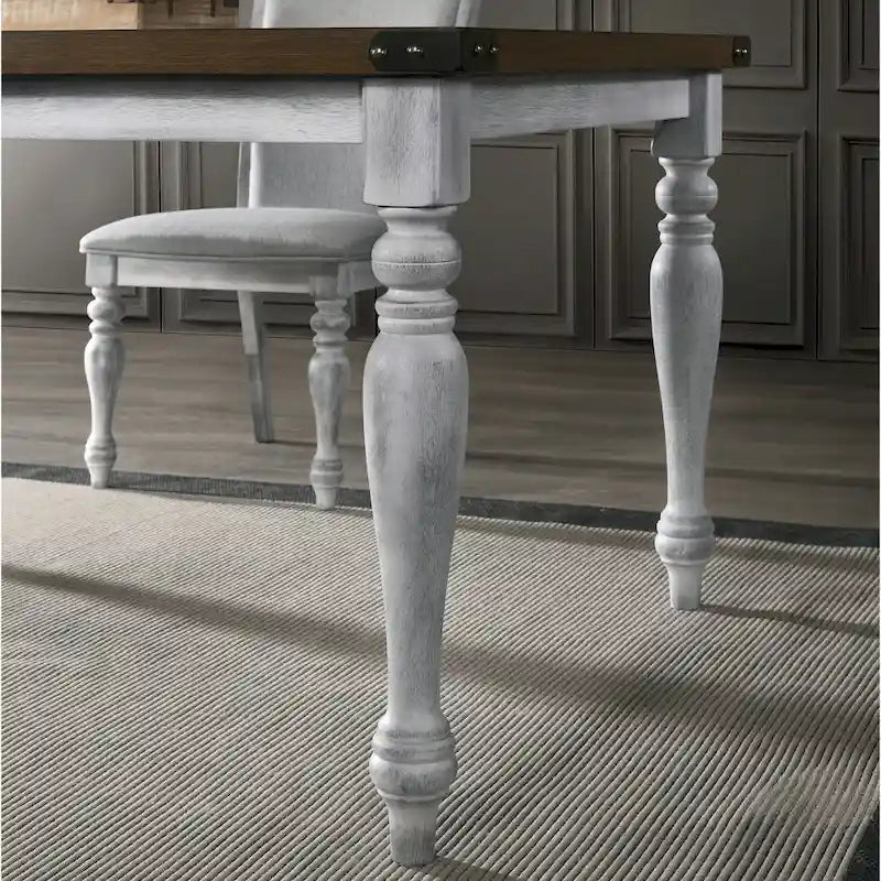 Roundhill Furniture Salines Two-tone Wood Turned Leg Dining Table, Rustic White and Oak