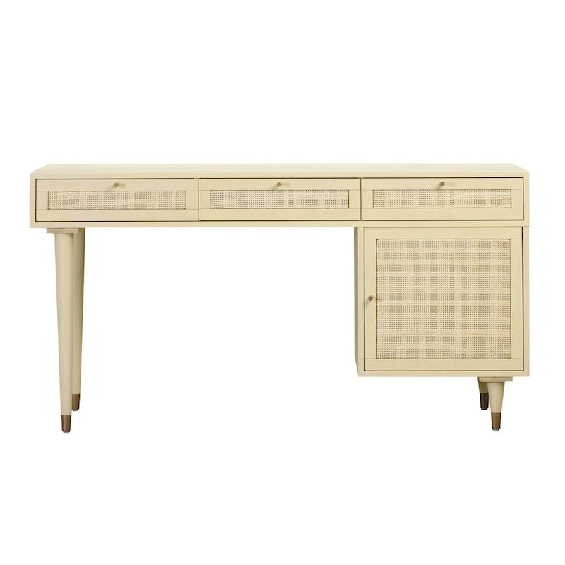 Sierra Wood and Cane 3 Drawer Desk