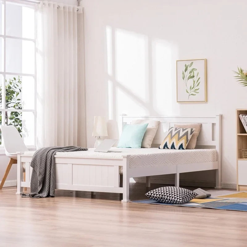Classic Design Panel Bed Frame with Headboard White