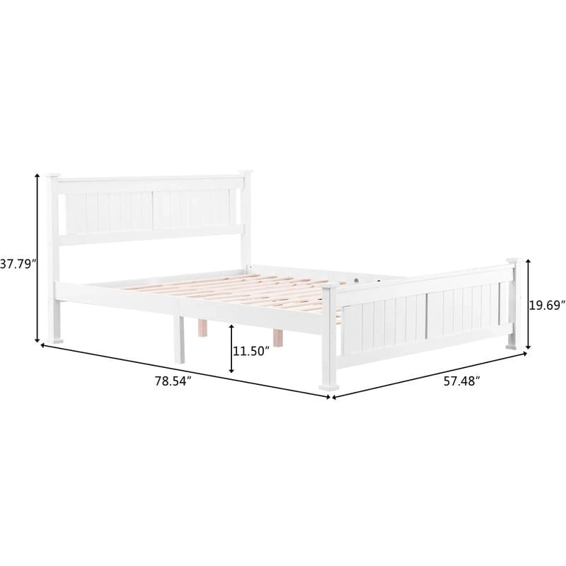 Classic Design Panel Bed Frame with Headboard White